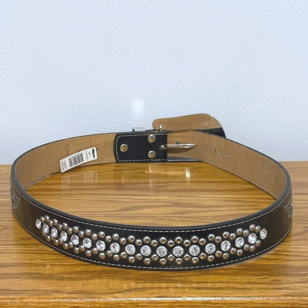 Nocona Belt Co Womens‎ Black Rhinestone Angel Wing Cross Western Belt N3490801 L